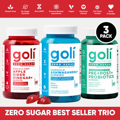 Zero Sugar Best Seller Trio - World's First 3-in-1 Pre, Post, Probiotic, Apple Cider Vinegar with Vitamin B12 and Probiotics To Address Bloating, Ashwagandha & L-Theanine, Vitamin D gummies. Gluten-Free, Vegan, Non-GMO & Gelatin-Free — image 2