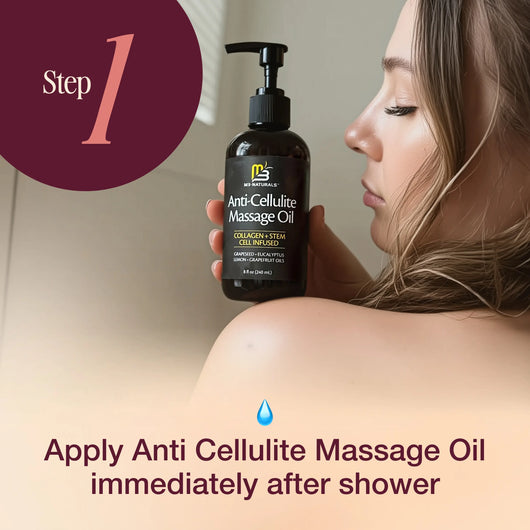 M3 Naturals Cellulite Massage Oil 8oz - Smooth the Appearance of Cellulite - Body Care & Skin Care Massage Oil - Topical Collagen and Plant Stem Cell Body Oil to Restore Texture and Elasticity - Soothing Body Oil — image 3