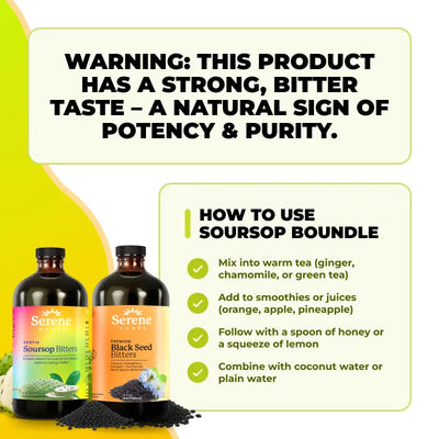 Serene Herbs Soursop & Black Seed Bitters Bundle | Organic Herbal Detox for Digestive Health Gut Healthy Booster Immune Support & Energy | Non-GMO, Vegan (32 fl oz, 16 fl oz Each) — image 7