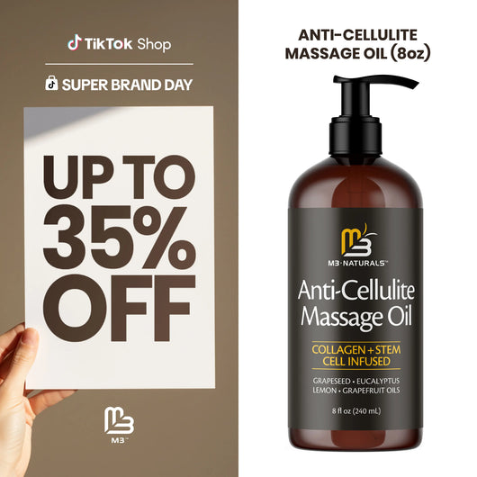 M3 Naturals Cellulite Massage Oil 8oz - Smooth the Appearance of Cellulite - Body Care & Skin Care Massage Oil - Topical Collagen and Plant Stem Cell Body Oil to Restore Texture and Elasticity - Soothing Body Oil — image 1