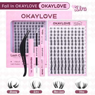 OKAYLOVE Lira Lash Clusters Kit Okaylovelashes with Long-lasting Lash Bond and Seal,Tweezers and Remover for DIY Eyelash at Home for Natural Makeup Girl Gifts #Summervibes DealsForYouDays — image 1